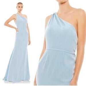 IEENA FOR MACDUGGAL 26266 One Shoulder Jersey Mermaid Gown Powder Blue Zip 2 NEW